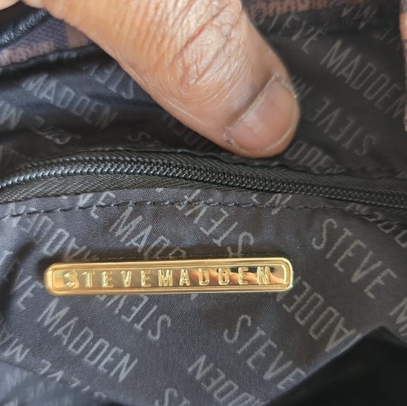 Steve Madden Backpack Black Brown Monogram Carryall Women Large Excellent - Picture 16 of 16